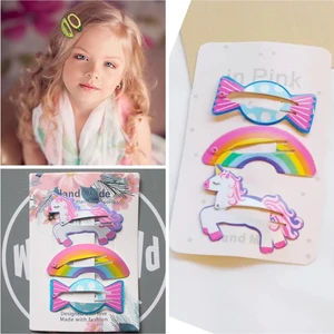 Queen Aksesuar Unicorn Gökkuşağı Şeker 3 Lü Metal Çıtçıt Çocuk Tokası