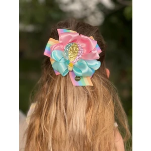 Queen Aksesuar Lüks Rengarenk Gökkuşağı Simli Balonlu Fiyonklu Yetişkin Çocuk Tokası Metal Klipsli Toka