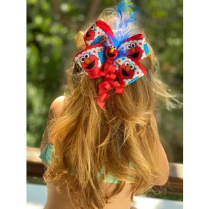 Queen Aksesuar Trend Moda Susam Sokağı Kırmızı Elmo Tüylü Fiyonk Okul Tokası Metal Klipsli