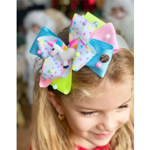 Queen Aksesuar Özel Tasarım Lüks Rengarenk 3D Unicorn Gökkuşağı Renkli Katlı Fiyonk Saten Taç Kalp Çocuk Tacı