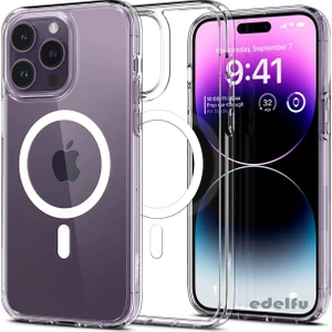 Apple iPhone 14 Promax Magsafe Destekli Şeffaf Kılıf Kablosuz Sarj ile Uyumlu