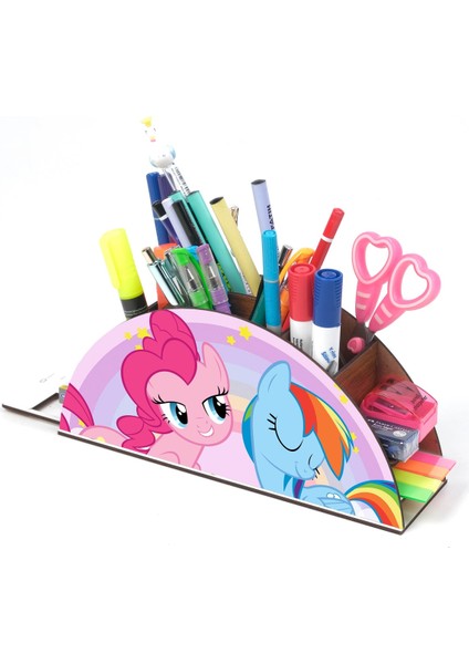 Ahşap Pony Gökkuşağı Cetvelli Masaüstü Kalemlik Kutu Çocuklar Için Organizer GK53