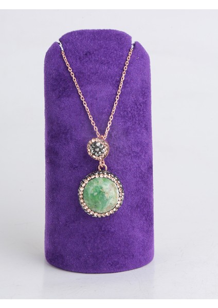 Bayan Gümüş Kolye Oltu Zümrütü ve Swarovski Işlemeli