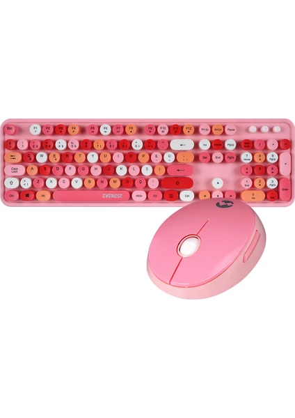 Round KM-6282 Pembe Kablosuz Q Multimedia Klavye + Mouse Set