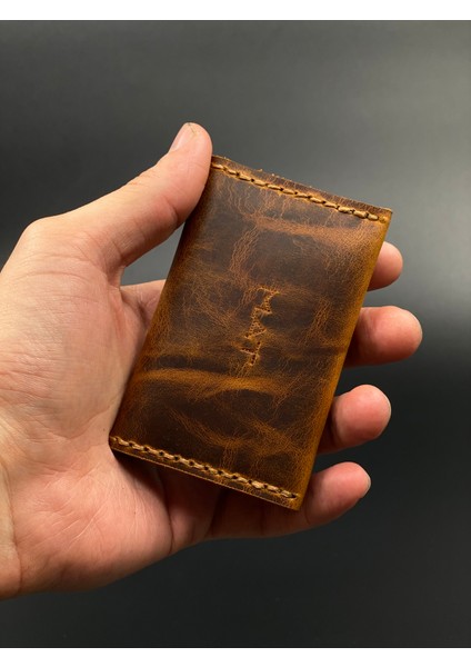 Kartlık Efektli Hakiki Deri El Yapımı Minimal Tasarım Kartlık