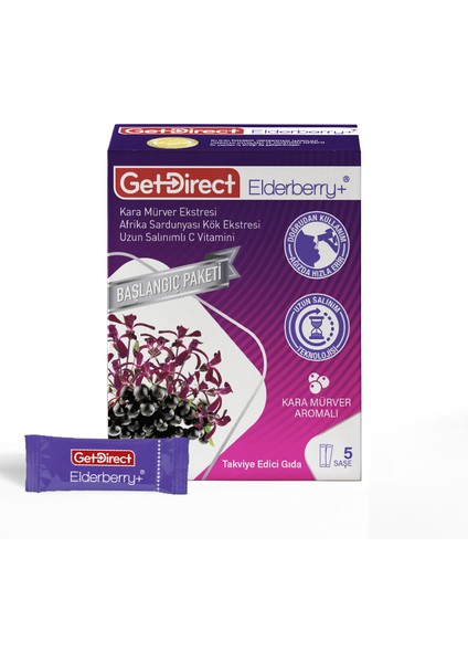 Elderberry+ Karamürver ve Afrika Sardunyası 5 Şase – Uzun Salınımlı C Vitamini, Susuz Kullanım