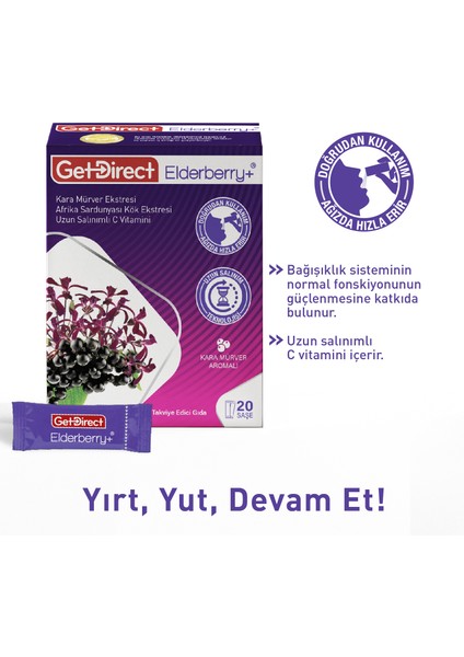 Elderberry+ Karamürver ve Afrika Sardunyası 20 Şase – Uzun Salınımlı C Vitamini, Susuz Kullanım