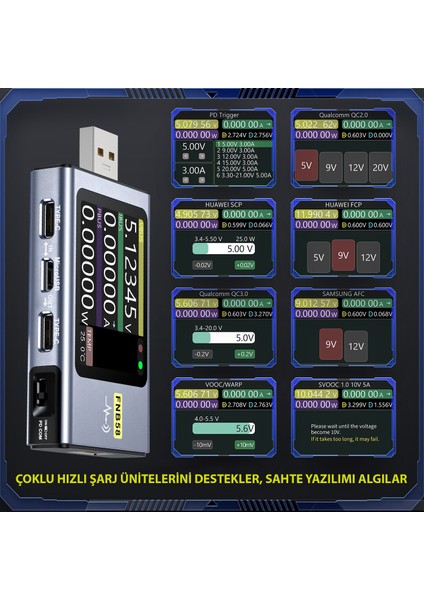 FNB58 Ampermetre Akım ve Voltmetre USB Test Cihazı