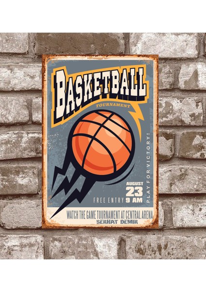 RETRO170 Kişiye Özel Basketbol Retro Vintage Metal Poster