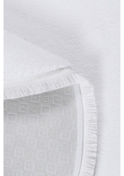 Yuvarlak Comfort Puffy Düz Saçaklı Peluş Beyaz fiyatları