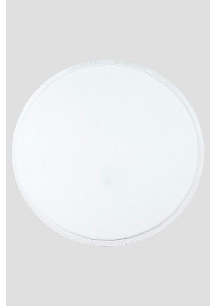 Yuvarlak Comfort Puffy Düz Saçaklı Peluş Beyaz fırsatları