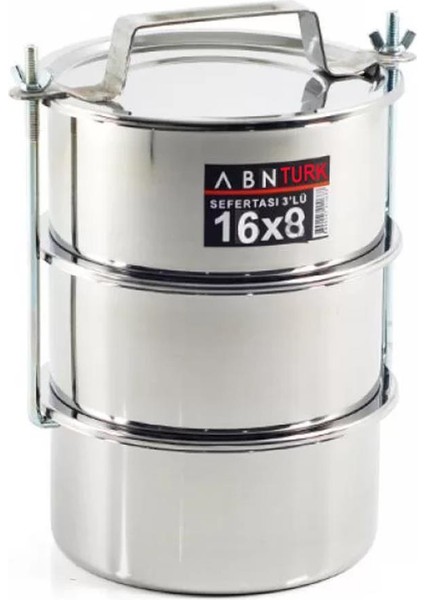 6-9 Kişilik Temek Taşıyıcı Karavana 16X8CM Tabldot Tipi Paslanmaz Çelik 3lü Sefer Tası Vidalı Mod