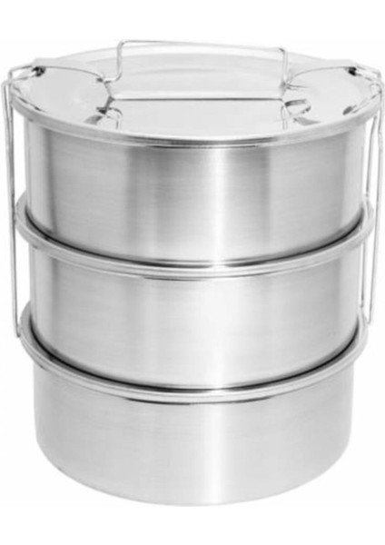 2,2 Lt Paslanmaz Çelik 3lü Sefer Tası 2-3 Kişilik Yemek Taşıma Kabı 750ML Isıtılabilir 3 Kap 15X18CM