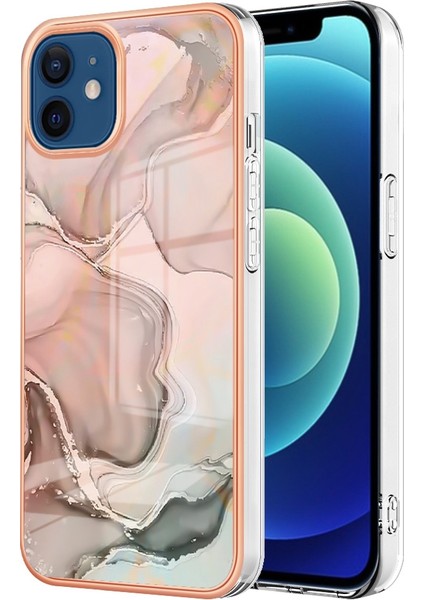 Apple iPhone 12 - 12 Pro 6.1 İnç Yb Imd Serisi-16 Stil E Mermer Desen Arka Kapak Şok-Absorpsiyon 2.0mm Tpu Imd Elektrokaplama Çerçevesi Telefon Kılıfı (Yurt Dışından)