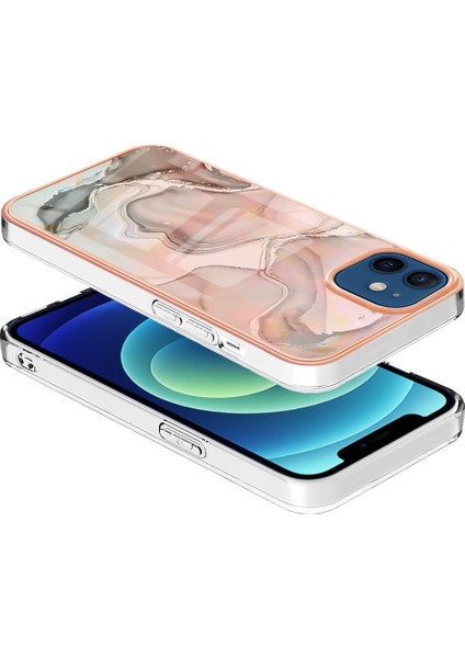 Apple iPhone 12 - 12 Pro 6.1 İnç Yb Imd Serisi-16 Stil E Mermer Desen Arka Kapak Şok-Absorpsiyon 2.0mm Tpu Imd Elektrokaplama Çerçevesi Telefon Kılıfı (Yurt Dışından)