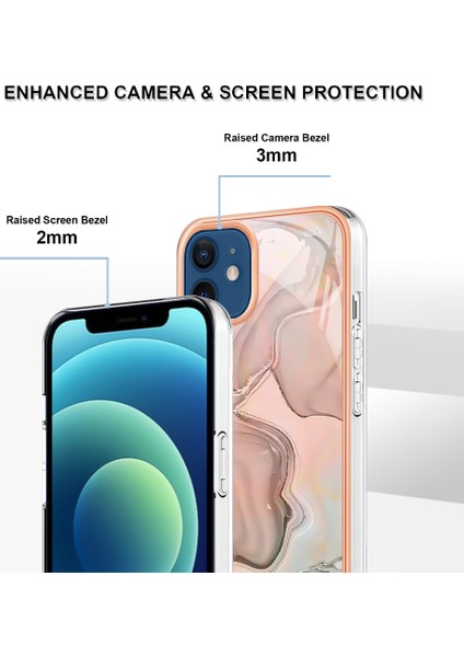 Apple iPhone 12 - 12 Pro 6.1 İnç Yb Imd Serisi-16 Stil E Mermer Desen Arka Kapak Şok-Absorpsiyon 2.0mm Tpu Imd Elektrokaplama Çerçevesi Telefon Kılıfı (Yurt Dışından)
