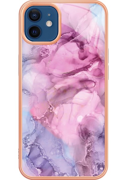 Apple iPhone 12 - 12 Pro 6.1 İnç Yb Imd Serisi-16 Stil E Mermer Desen Arka Kapak Şok-Absorpsiyon 2.0mm Tpu Imd Elektrokaplama Çerçevesi Telefon Kılıfı (Yurt Dışından)