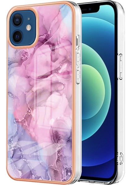 Apple iPhone 12 - 12 Pro 6.1 İnç Yb Imd Serisi-16 Stil E Mermer Desen Arka Kapak Şok-Absorpsiyon 2.0mm Tpu Imd Elektrokaplama Çerçevesi Telefon Kılıfı (Yurt Dışından)