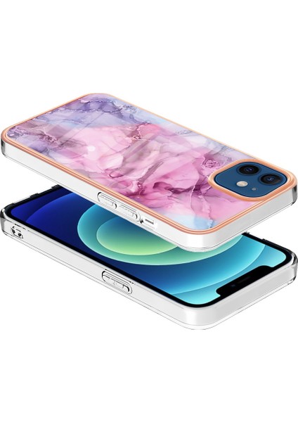 Apple iPhone 12 - 12 Pro 6.1 İnç Yb Imd Serisi-16 Stil E Mermer Desen Arka Kapak Şok-Absorpsiyon 2.0mm Tpu Imd Elektrokaplama Çerçevesi Telefon Kılıfı (Yurt Dışından)