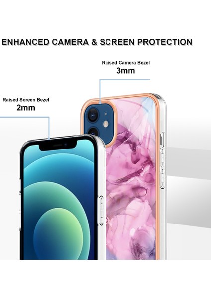 Apple iPhone 12 - 12 Pro 6.1 İnç Yb Imd Serisi-16 Stil E Mermer Desen Arka Kapak Şok-Absorpsiyon 2.0mm Tpu Imd Elektrokaplama Çerçevesi Telefon Kılıfı (Yurt Dışından)