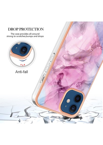 Apple iPhone 12 - 12 Pro 6.1 İnç Yb Imd Serisi-16 Stil E Mermer Desen Arka Kapak Şok-Absorpsiyon 2.0mm Tpu Imd Elektrokaplama Çerçevesi Telefon Kılıfı (Yurt Dışından)