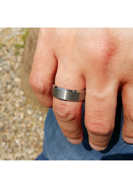 Bayan Erkek Fırçalanmış Gri Tungsten Yüzük DM84