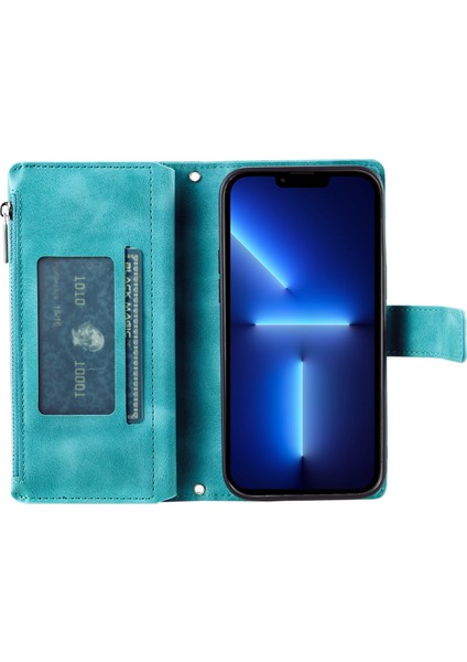 Apple iPhone 13 Pro 6.1 İnç Fermuar Cep Cüzdanı Birden Fazla Kart Yuvası Telefon Kapağı Mandala Çiçek Baskılı Standı Pu Deri Telefon Kılıfı Kayış (Yurt Dışından)