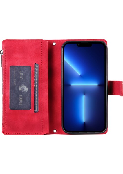 Apple iPhone 13 Pro 6.1 İnç Fermuar Cep Cüzdanı Birden Fazla Kart Yuvası Telefon Kapağı Mandala Çiçek Baskılı Standı Pu Deri Telefon Kılıfı Kayış (Yurt Dışından)
