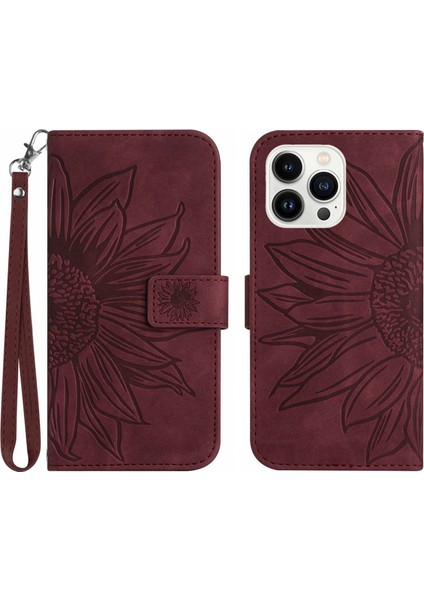 iPhone 14 Pro Max, HT04 Baskılı Ayçiçeği Stand Pu Deri Deri Touch Manyetik Kayışlı (Yurt Dışından)