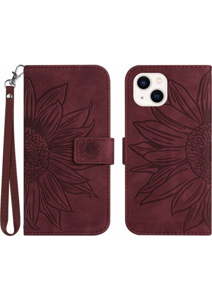 iPhone 14 Plus İçin Flip Telefon Kılıfı, HT04 Basılı Ayçiçeği Görüntüleme Standı Pu Deri Deri Touch Manyetik Kayışlı (Yurt Dışından)