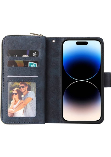 iPhone 14 Pro Max Pu Deri Cüzdan Telefon Kılıfı 9 Kart Tutucu Yuvaları Manyetik Kapatma Fermuar (Yurt Dışından) modelleri
