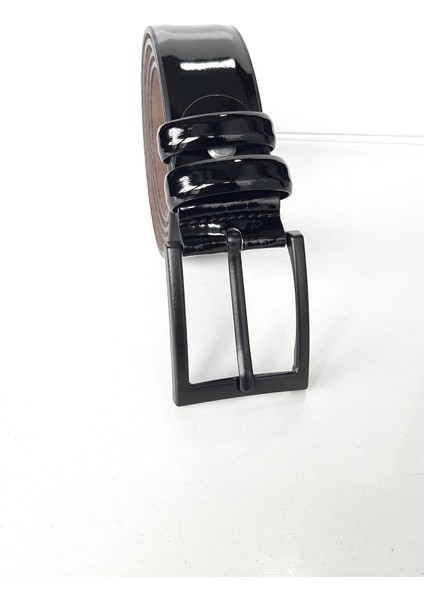 Siyah Parlak Rugan Pantolon Kemeri modelleri