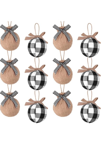 Noel Ağacı Süsleri, 12 Adet 2-1/2 Inç Beyaz Siyah Buffalo Kontrol Ekose Dikiş Çuval Bezi Noel Süslemeleri (Yurt Dışından)