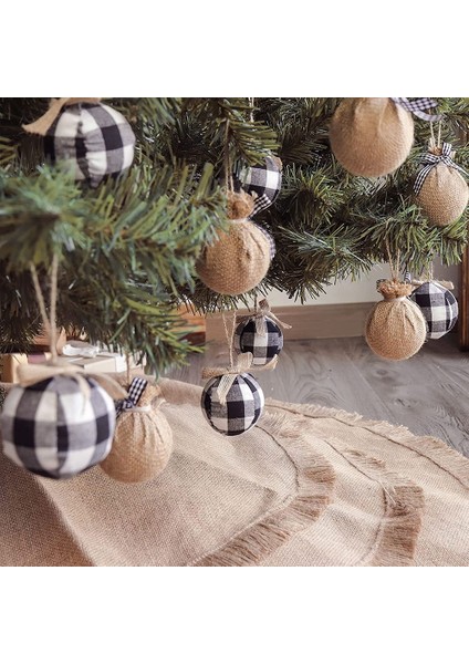 Noel Ağacı Süsleri, 12 Adet 2-1/2 Inç Beyaz Siyah Buffalo Kontrol Ekose Dikiş Çuval Bezi Noel Süslemeleri (Yurt Dışından) fırsatları