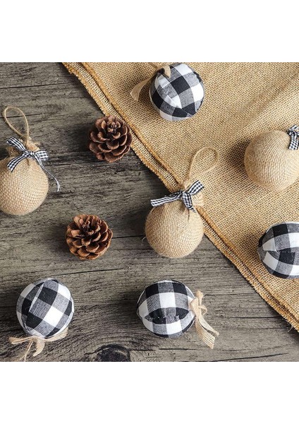 Noel Ağacı Süsleri, 12 Adet 2-1/2 Inç Beyaz Siyah Buffalo Kontrol Ekose Dikiş Çuval Bezi Noel Süslemeleri (Yurt Dışından) indirimleri