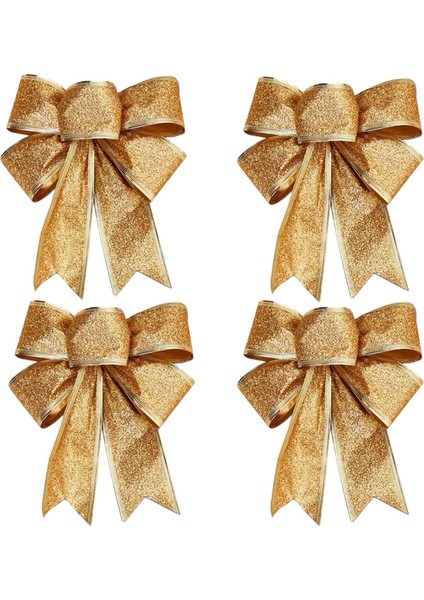 10 Adet Noel Ağacı Dekorasyon Yaylar Şerit Altın 25 x 21 cm. Noel Süsleri (Yurt Dışından)