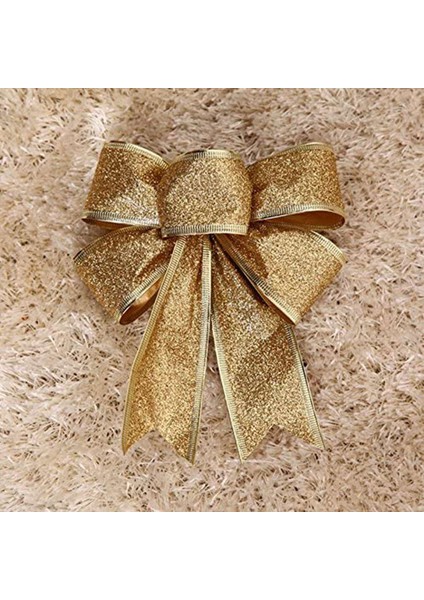 10 Adet Noel Ağacı Dekorasyon Yaylar Şerit Altın 25 x 21 cm. Noel Süsleri (Yurt Dışından) fiyatları
