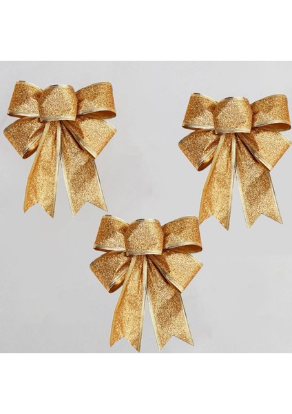 10 Adet Noel Ağacı Dekorasyon Yaylar Şerit Altın 25 x 21 cm. Noel Süsleri (Yurt Dışından) indirimleri
