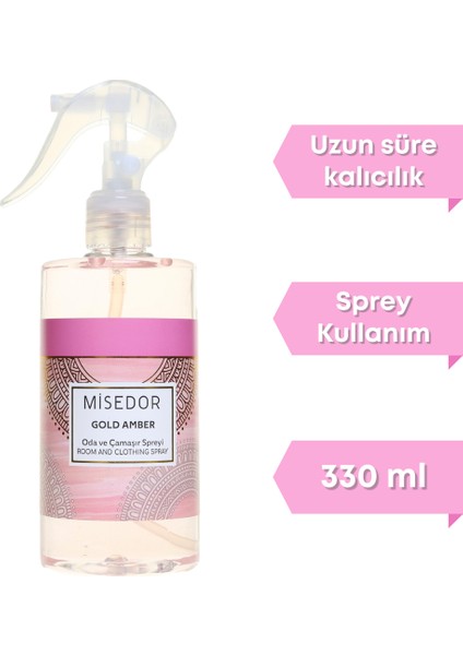 2 Li Set Gold Amber ve Vanilya Oda Kokusu ve Çamaşır Spreyi 330 ml