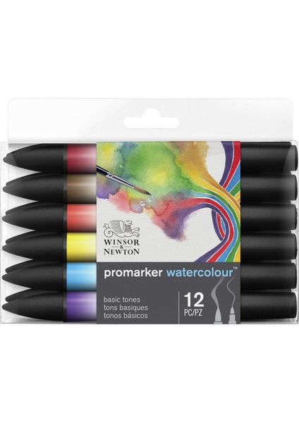 Promarker Watercolour Set Basic Tones (12 x Marker)