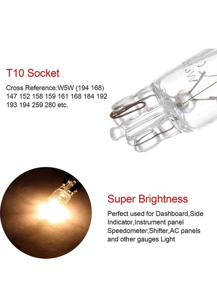 Araba T10 12 V 5 W 168 194 W5W Halojen Ampul Gösterge Paneli Gösterge Dash Lambası Okuma Işıkları, 10 Paket Sıcak Beyaz (Yurt Dışından) indirimleri