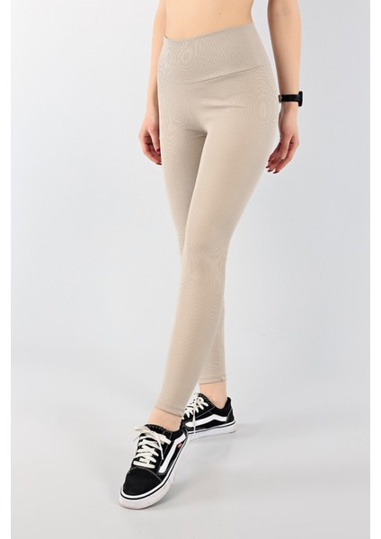 Kadın Kışlık Içi Polarlı Yüksek Bel Fitilli Tayt - Vizon fiyatları