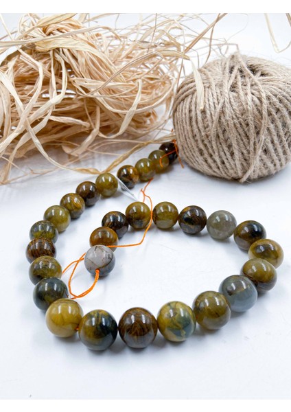 Sarı Pieterside Jasper Küre Kesim 14 mm Doğal Taş Dizi