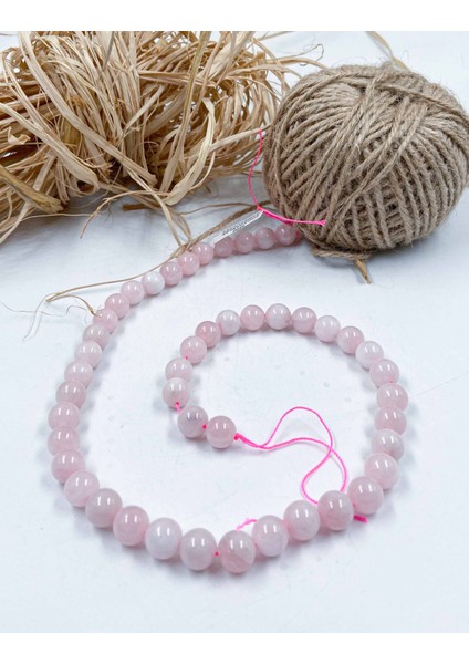 Madagaskar Pembe Kuvars Küre Kesim 8 mm Doğal Taş Dizi