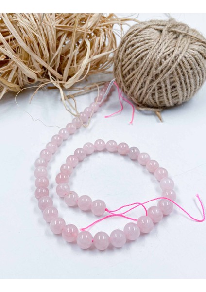 Madagaskar Pembe Kuvars Küre Kesim 8 mm Doğal Taş Dizi
