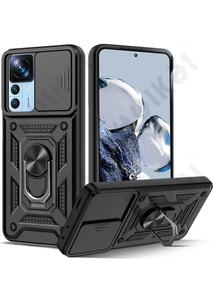 MTK Moveteck Xiaomi Mi 12T / 12T Pro Uyumlu Kılıf Sürgülü Kamera Korumalı Zırh Tank Armor Koruyucu Kapak Kızaklı Lens