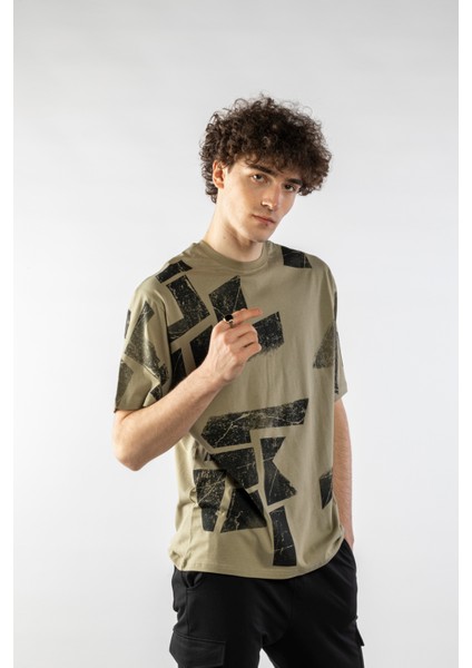 Erkek Geometri Baskılı Oversize Kısa Kollu T-Shirt