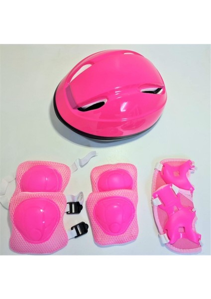 Kask Dizlik Dirseklik Eldiven Koruyucu Çocuk Set Pembe