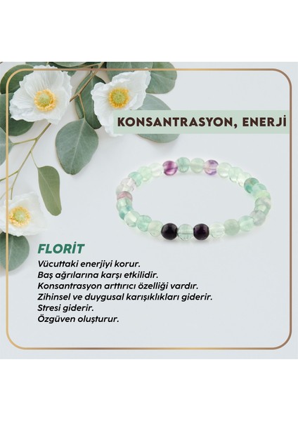Sertifikalı Florit Doğal Taş Bileklik 6 mm