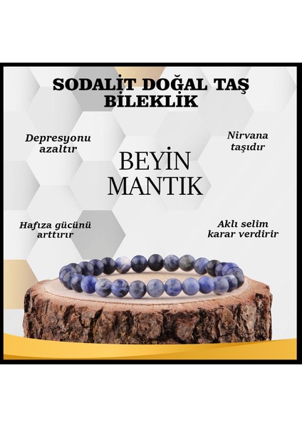 Sertifikalı Sodalit Doğal Taş Bileklik 8 mm